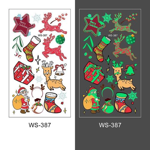 New Christmas Luminous Tattoo Stickers Children Cartoon Waterproof Sweat Party Holiday Green Luminous Stickers Night light