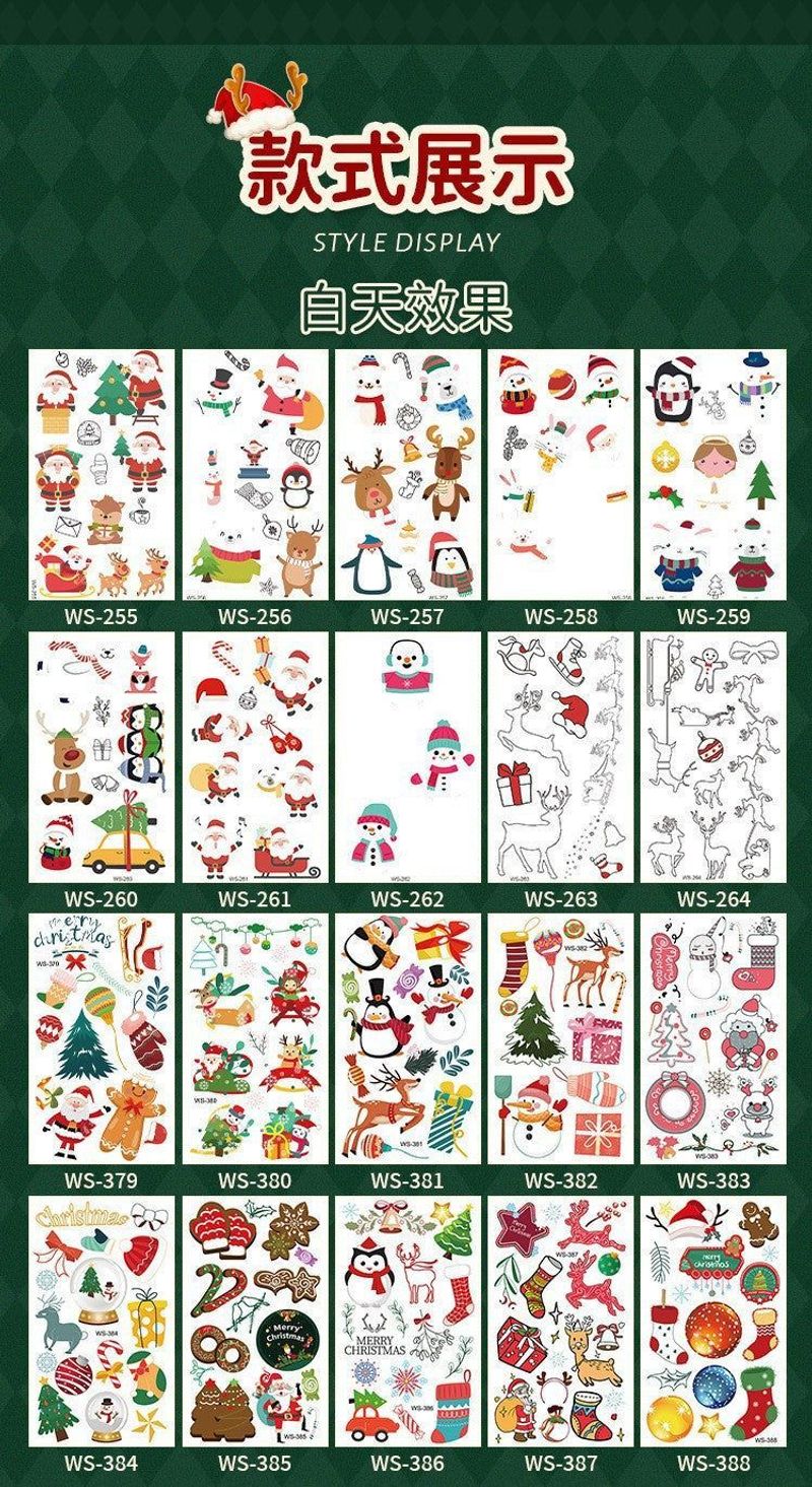 New Christmas Luminous Tattoo Stickers Children Cartoon Waterproof Sweat Party Holiday Green Luminous Stickers Night light