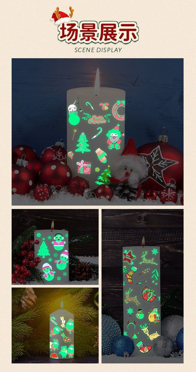New Christmas Luminous Tattoo Stickers Children Cartoon Waterproof Sweat Party Holiday Green Luminous Stickers Night light