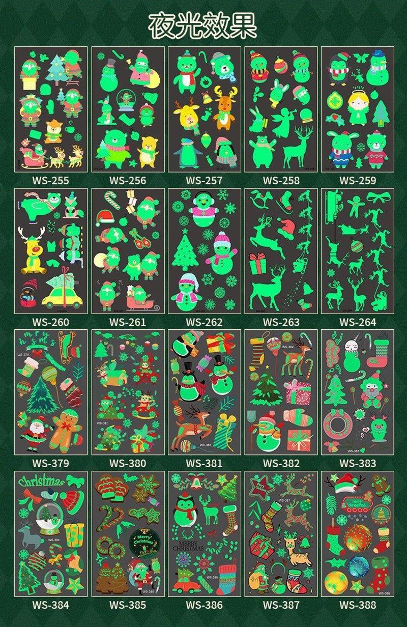 New Christmas Luminous Tattoo Stickers Children Cartoon Waterproof Sweat Party Holiday Green Luminous Stickers Night light