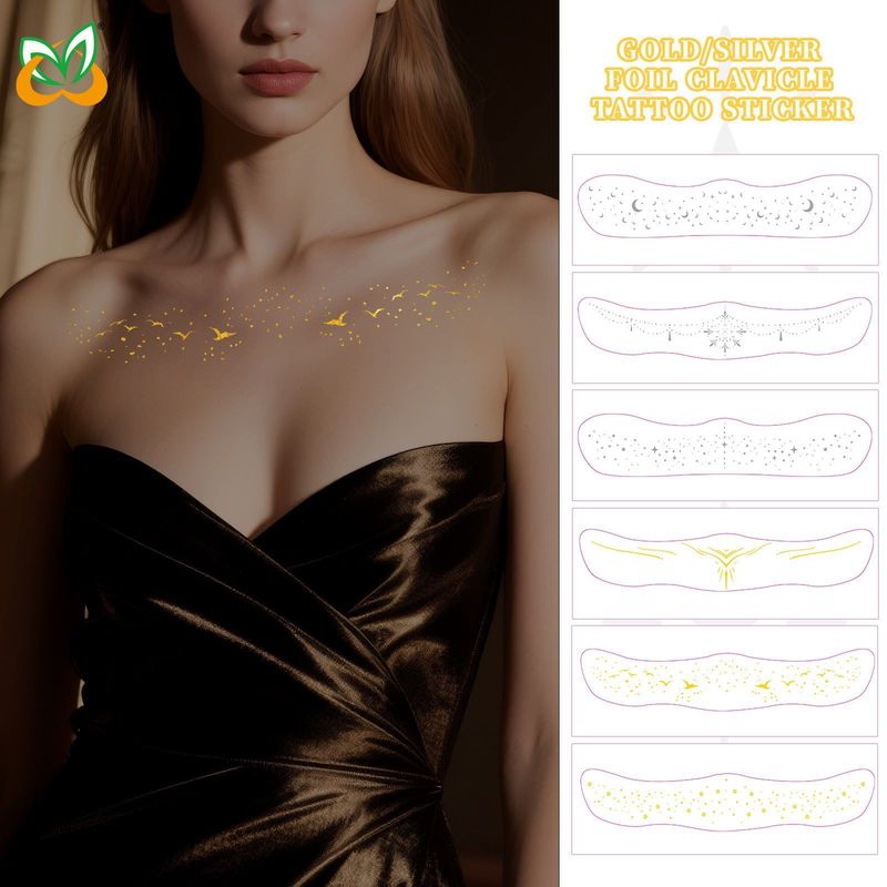 New Style Bronzing Silver Collarbone Freckles Stickers Waterproof Sweatproof European And American Collarbone Stickers Makeup Party Tattoo  Fashion