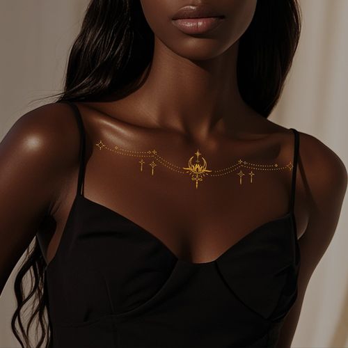New Style Bronzing Silver Collarbone Freckles Stickers Waterproof Sweatproof European And American Collarbone Stickers Makeup Party Tattoo  Fashion