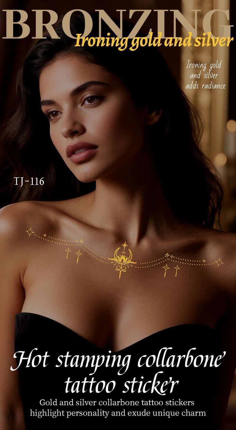 New Style Bronzing Silver Collarbone Freckles Stickers Waterproof Sweatproof European And American Collarbone Stickers Makeup Party Tattoo  Fashion