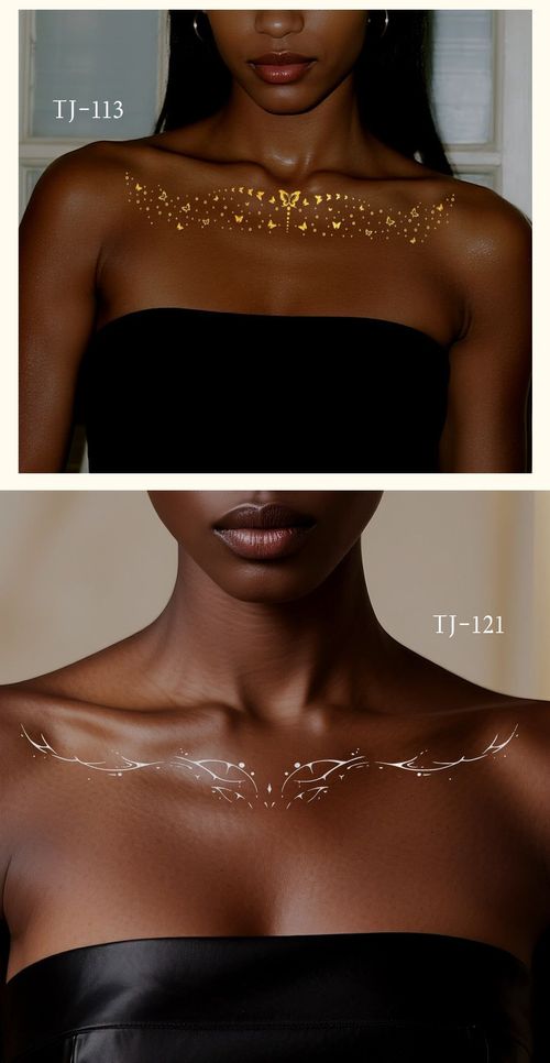 New Style Bronzing Silver Collarbone Freckles Stickers Waterproof Sweatproof European And American Collarbone Stickers Makeup Party Tattoo  Fashion