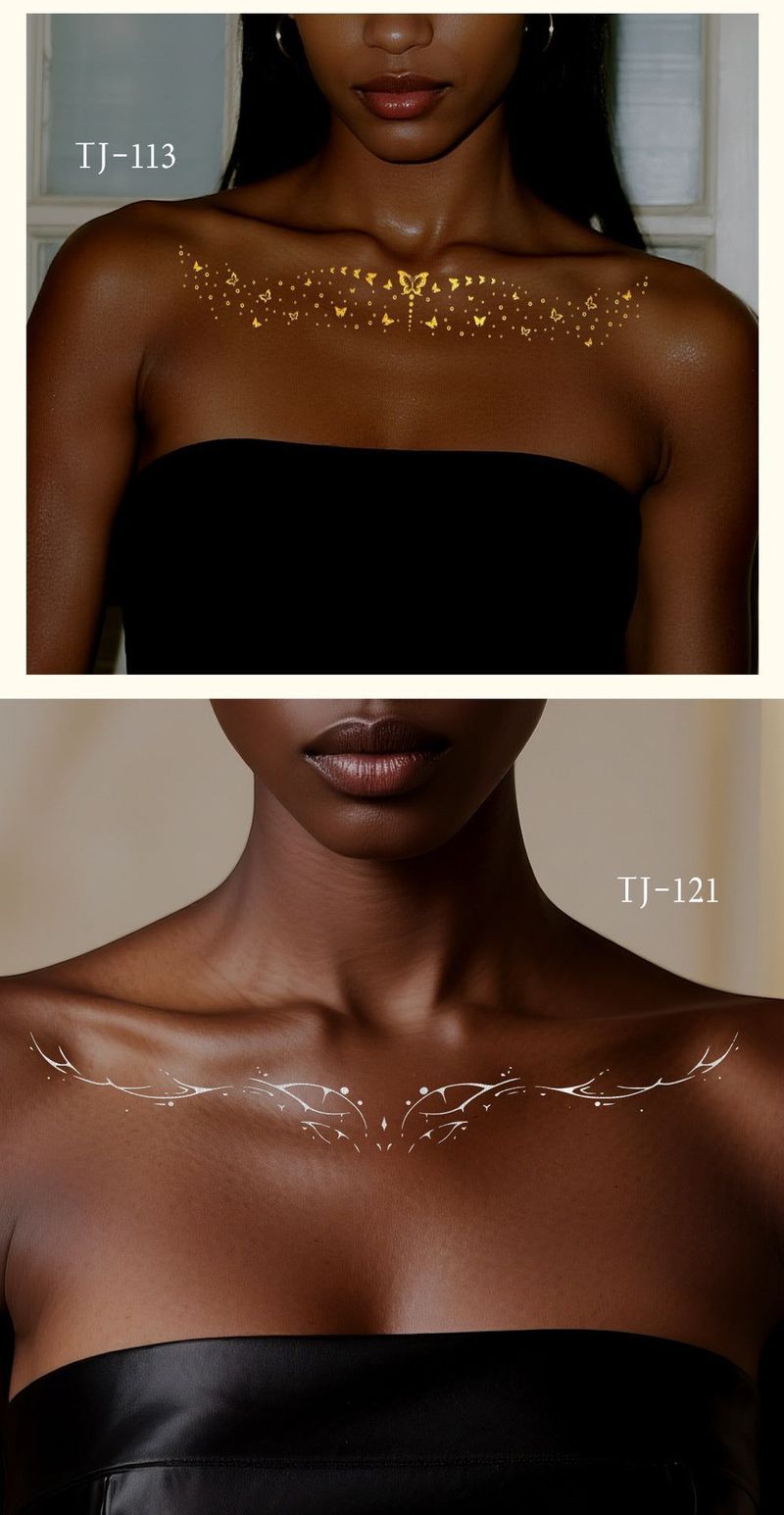 New Style Bronzing Silver Collarbone Freckles Stickers Waterproof Sweatproof European And American Collarbone Stickers Makeup Party Tattoo  Fashion