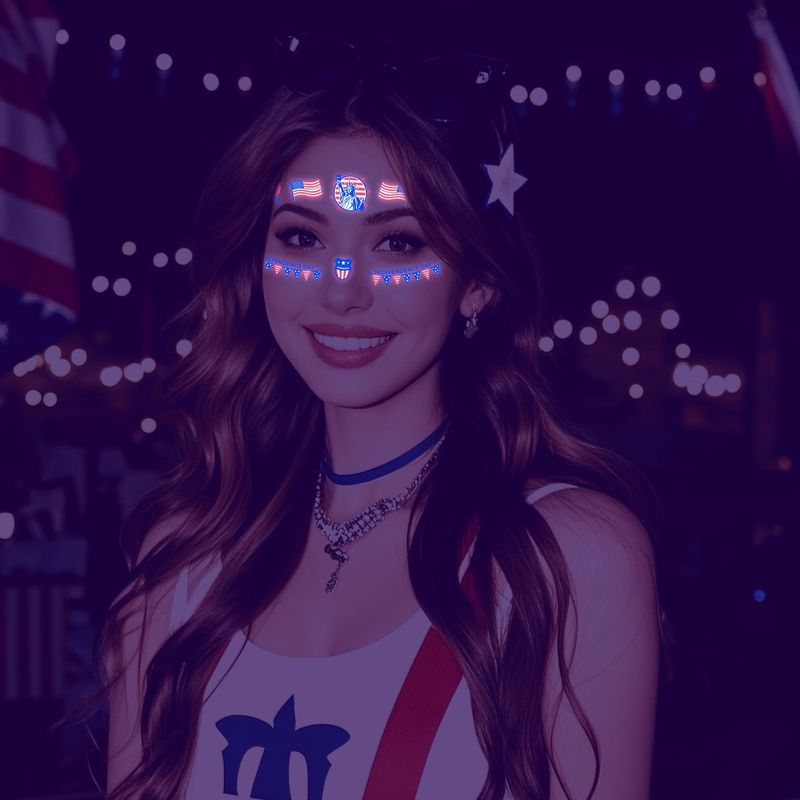 US Independence Day Face Sticker Waterproof Sweat Party Temporary Makeup Fluorescent Face Decorative Tattoo Sticker  Night light