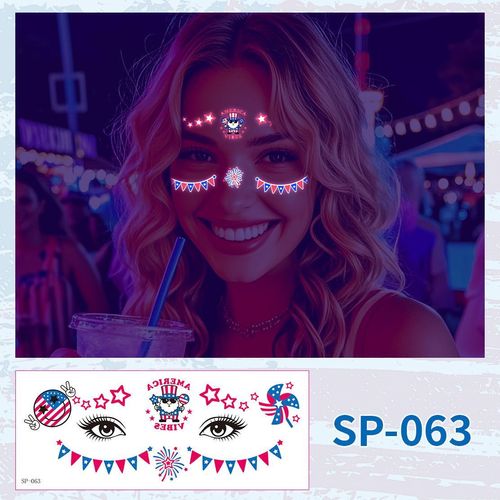 US Independence Day Face Sticker Waterproof Sweat Party Temporary Makeup Fluorescent Face Decorative Tattoo Sticker  Night light