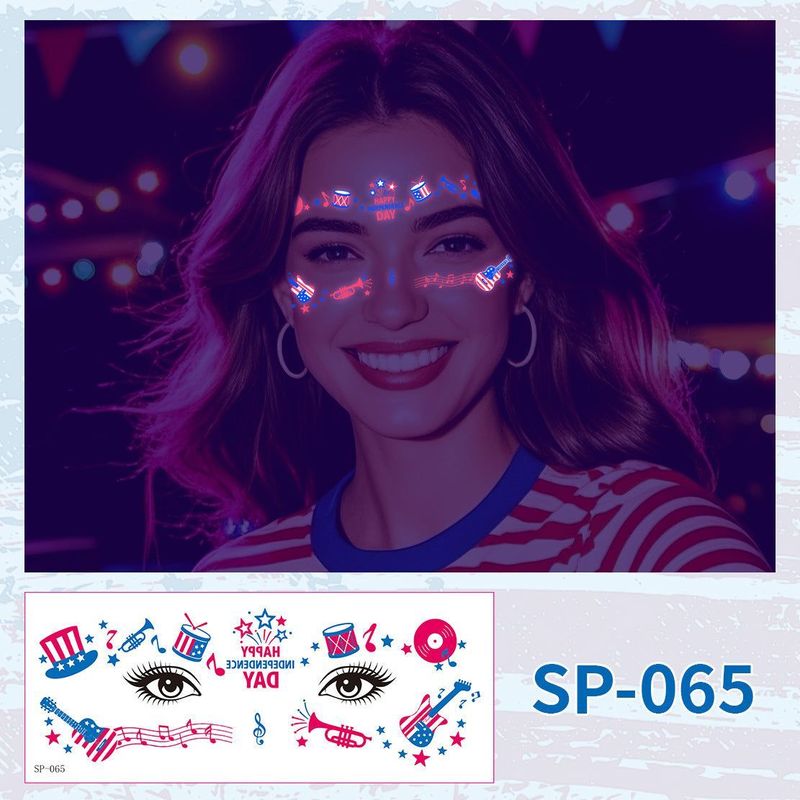 US Independence Day Face Sticker Waterproof Sweat Party Temporary Makeup Fluorescent Face Decorative Tattoo Sticker  Night light