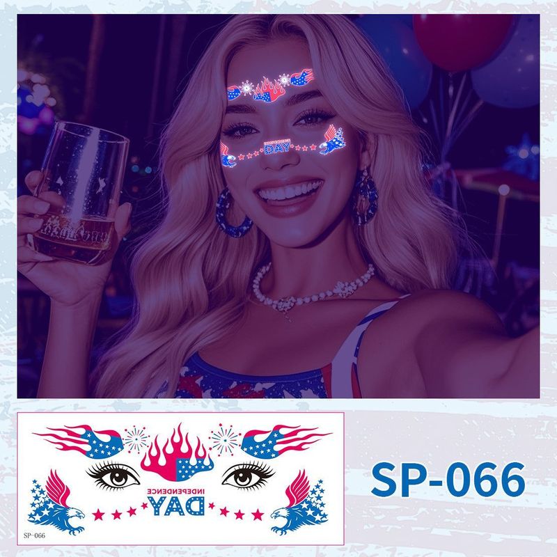 US Independence Day Face Sticker Waterproof Sweat Party Temporary Makeup Fluorescent Face Decorative Tattoo Sticker  Night light