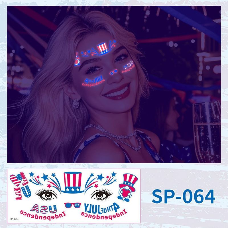 US Independence Day Face Sticker Waterproof Sweat Party Temporary Makeup Fluorescent Face Decorative Tattoo Sticker  Night light