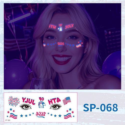 US Independence Day Face Sticker Waterproof Sweat Party Temporary Makeup Fluorescent Face Decorative Tattoo Sticker  Night light