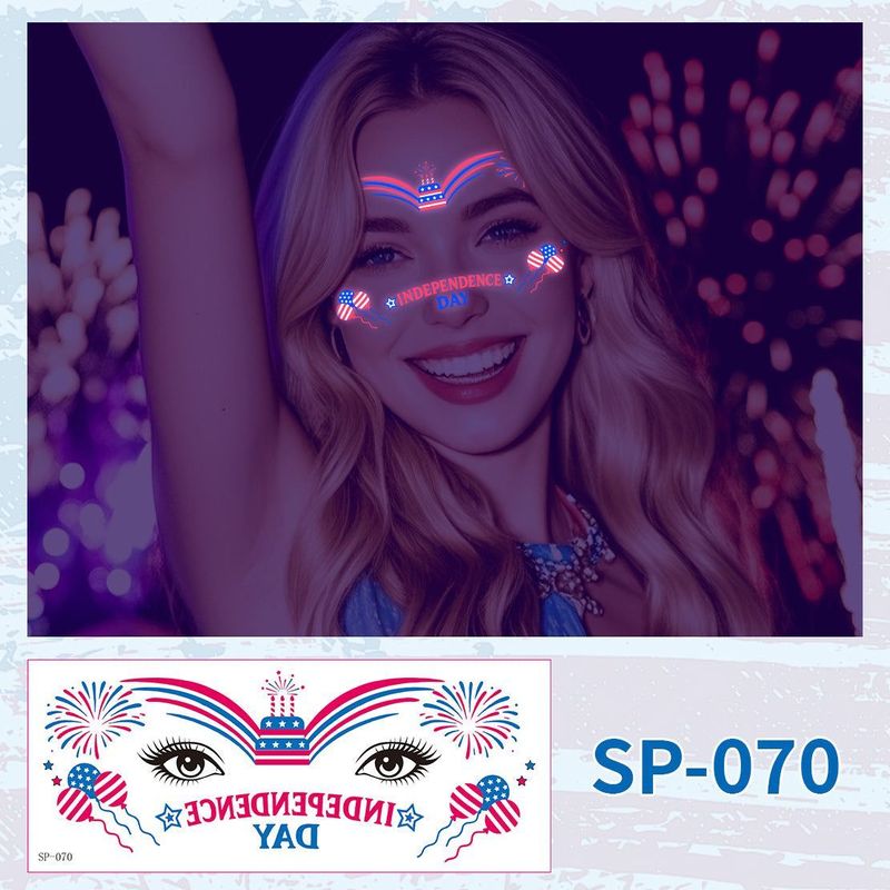 US Independence Day Face Sticker Waterproof Sweat Party Temporary Makeup Fluorescent Face Decorative Tattoo Sticker  Night light