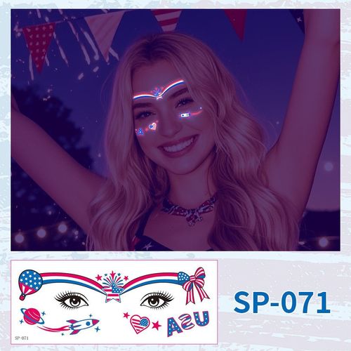 US Independence Day Face Sticker Waterproof Sweat Party Temporary Makeup Fluorescent Face Decorative Tattoo Sticker  Night light