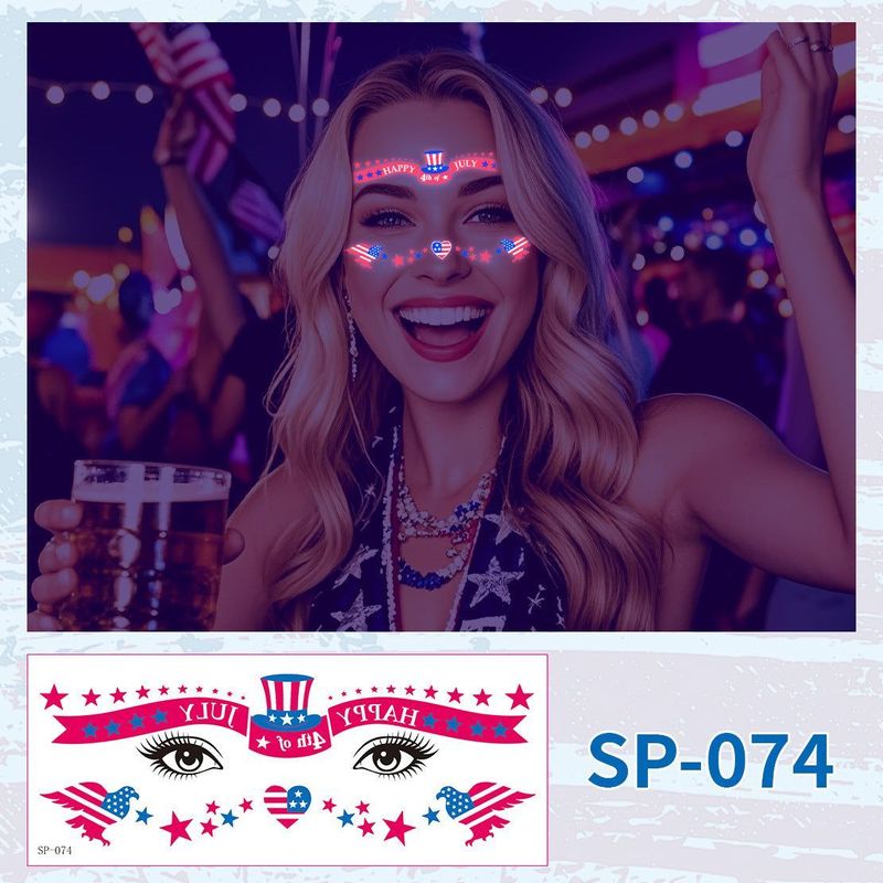 US Independence Day Face Sticker Waterproof Sweat Party Temporary Makeup Fluorescent Face Decorative Tattoo Sticker  Night light