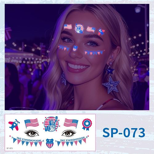 US Independence Day Face Sticker Waterproof Sweat Party Temporary Makeup Fluorescent Face Decorative Tattoo Sticker  Night light
