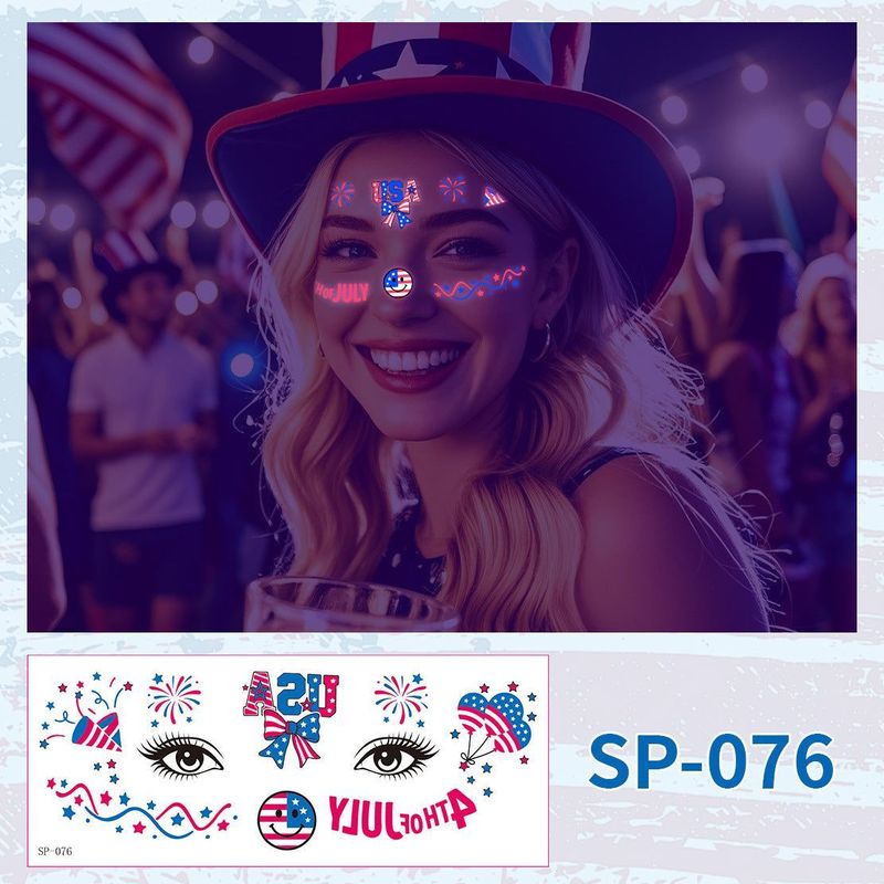 US Independence Day Face Sticker Waterproof Sweat Party Temporary Makeup Fluorescent Face Decorative Tattoo Sticker  Night light