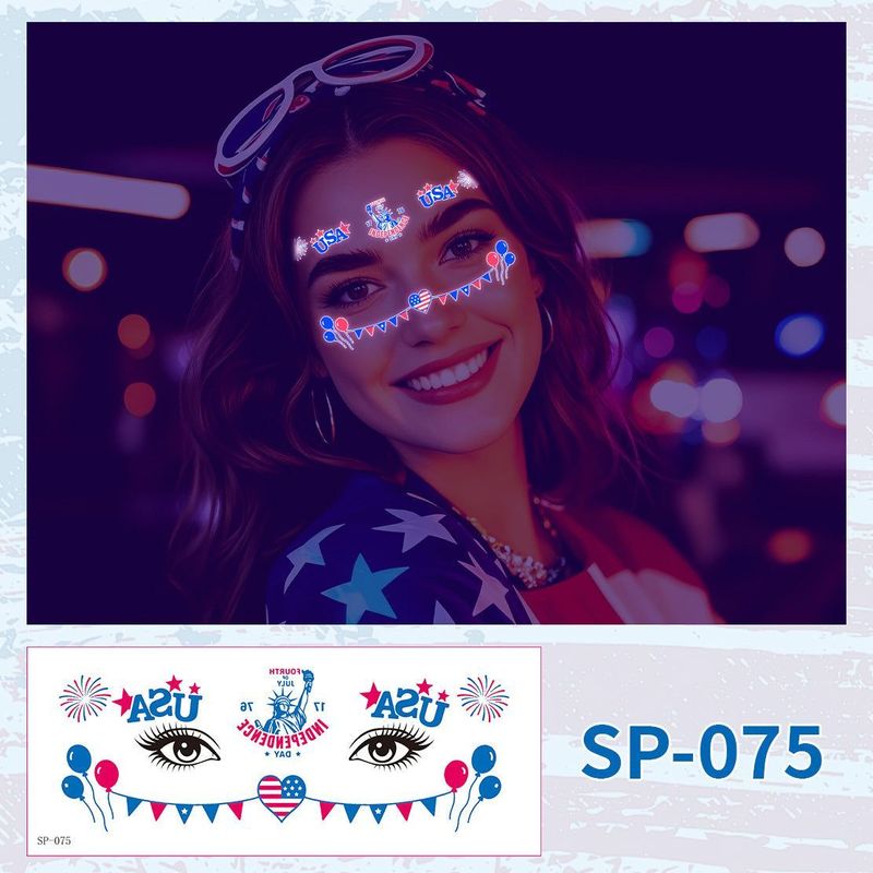 US Independence Day Face Sticker Waterproof Sweat Party Temporary Makeup Fluorescent Face Decorative Tattoo Sticker  Night light