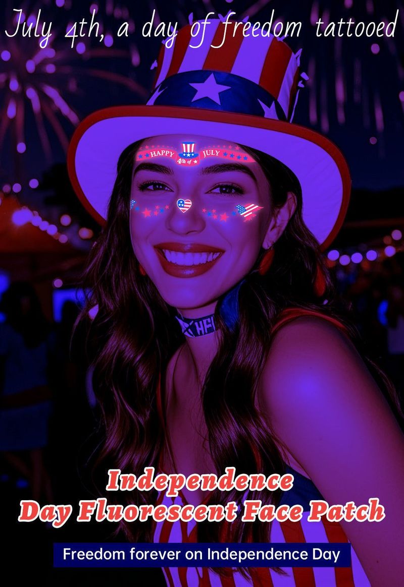 US Independence Day Face Sticker Waterproof Sweat Party Temporary Makeup Fluorescent Face Decorative Tattoo Sticker  Night light