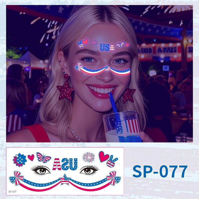US Independence Day Face Sticker Waterproof Sweat Party Temporary Makeup Fluorescent Face Decorative Tattoo Sticker  Night light