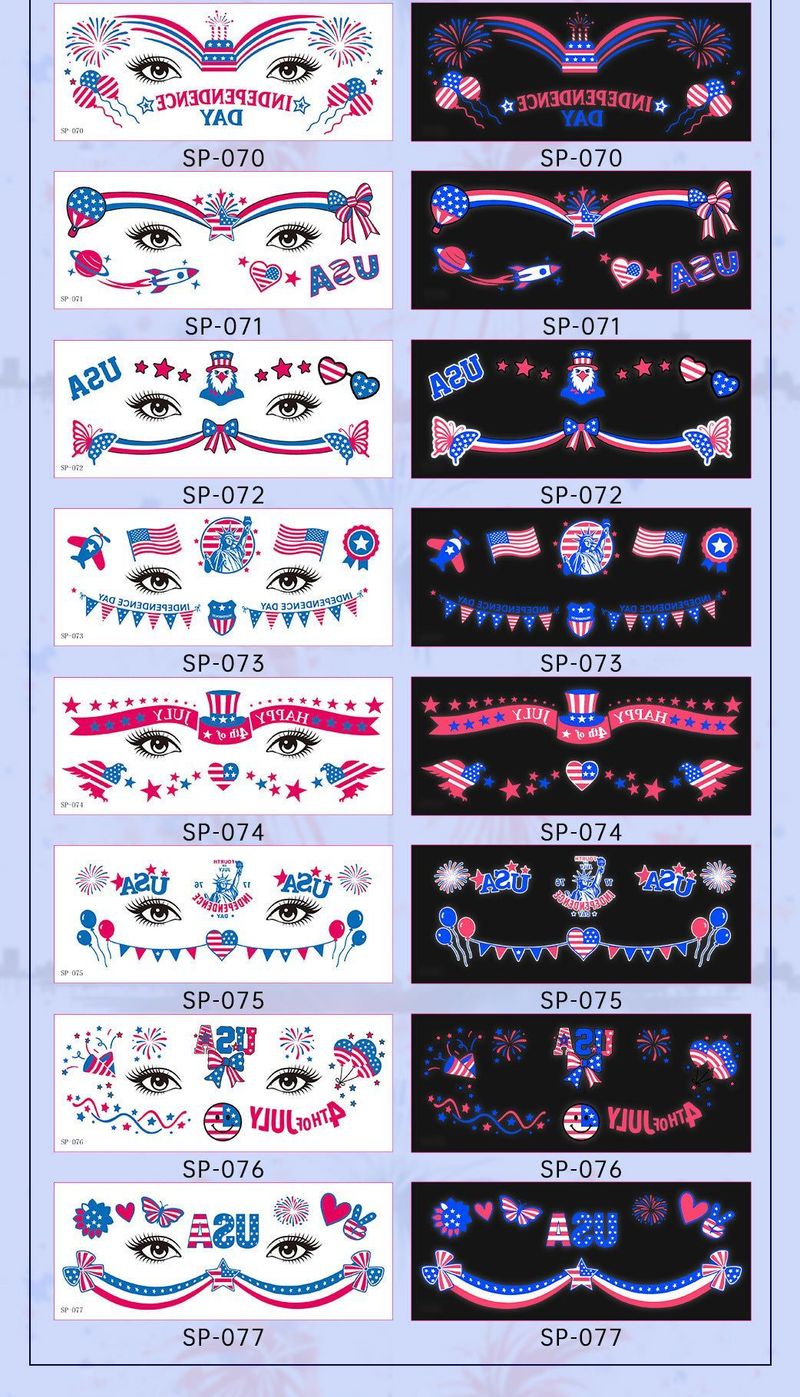 US Independence Day Face Sticker Waterproof Sweat Party Temporary Makeup Fluorescent Face Decorative Tattoo Sticker  Night light