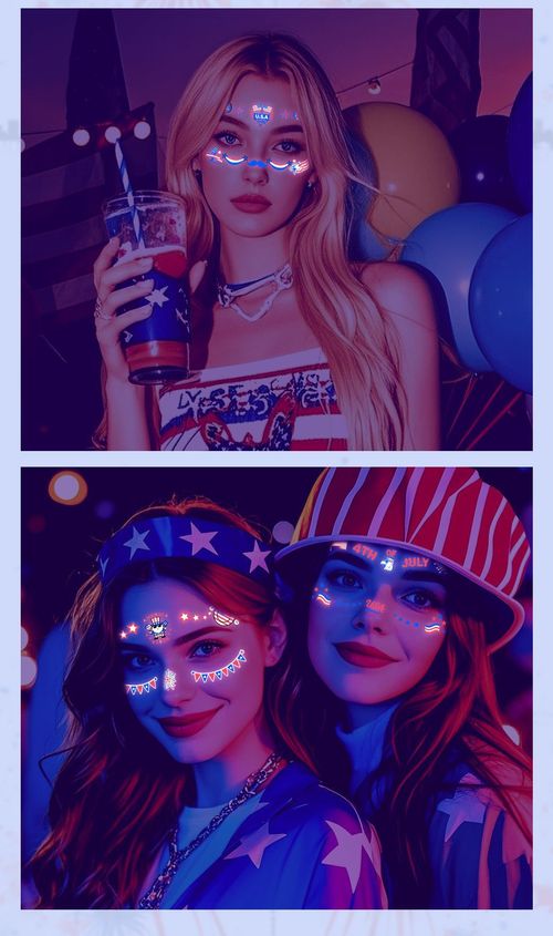US Independence Day Face Sticker Waterproof Sweat Party Temporary Makeup Fluorescent Face Decorative Tattoo Sticker  Night light