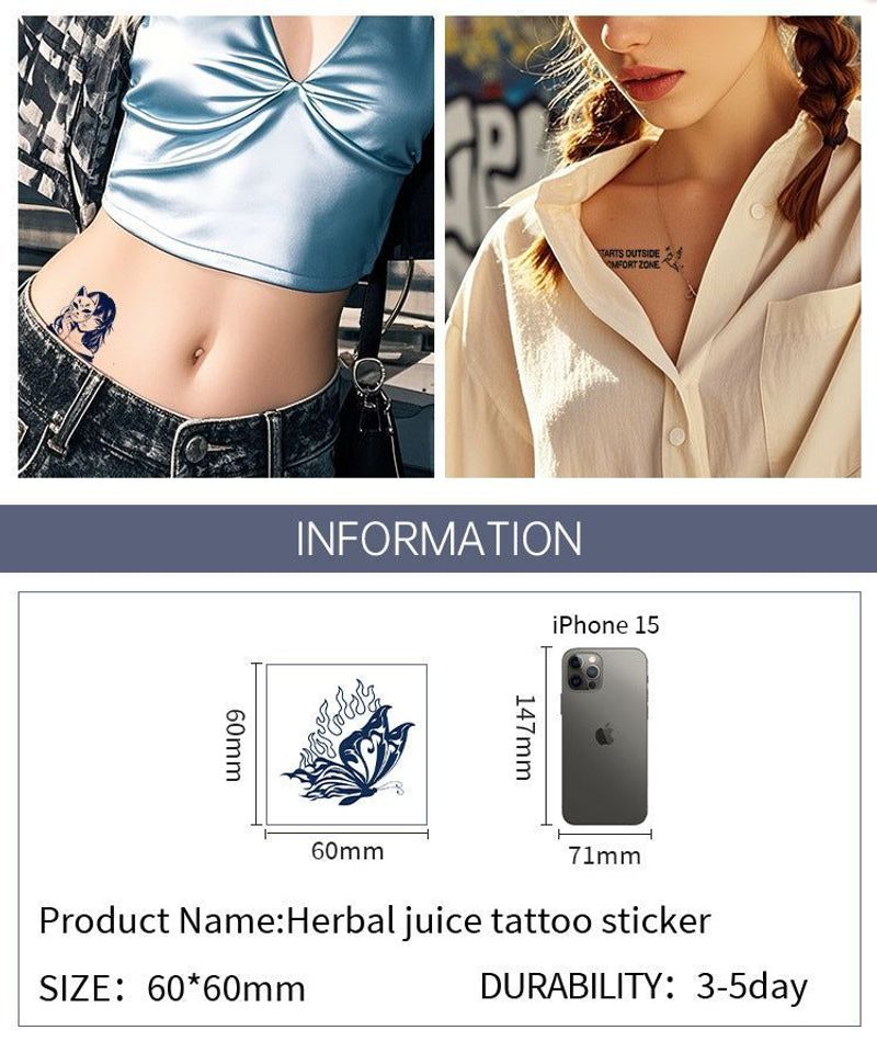 New Style Small Size Herbal Juice Tattoo Sticker Waterproof Semi-Permanent Trendy Men And Women Ins Style Tattoo Sticker  Fashion