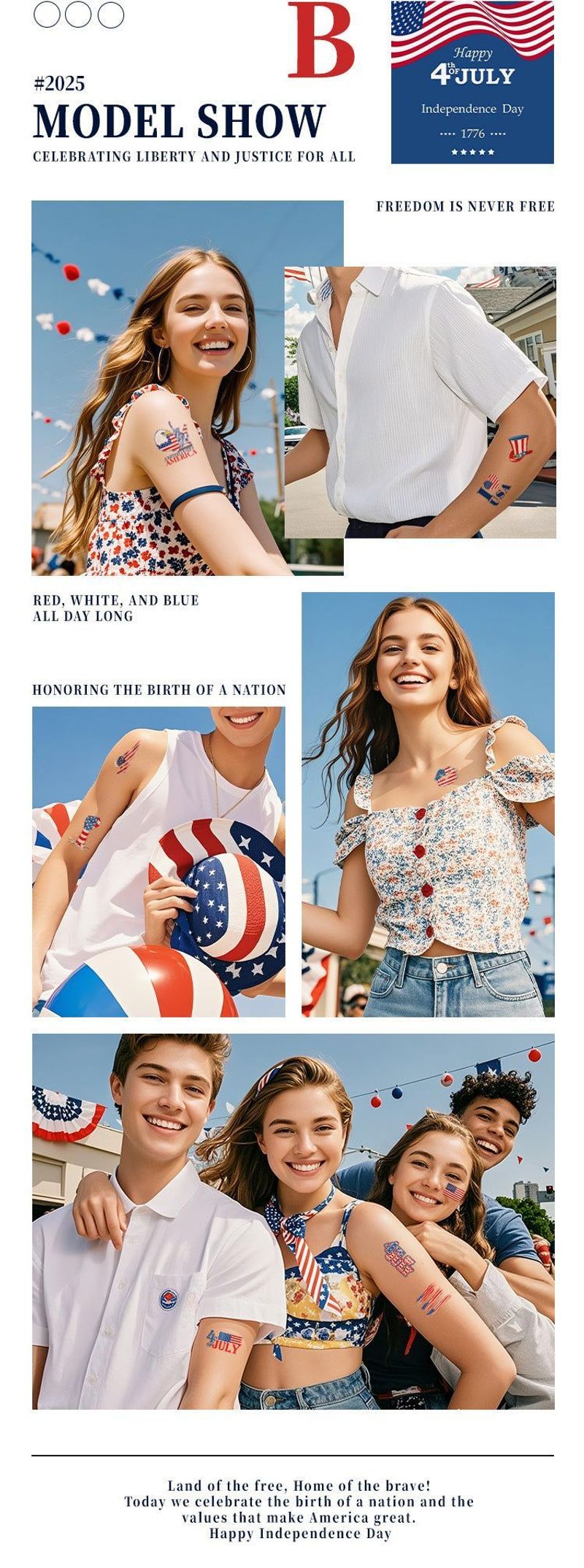 New American Flag Independence Day Tattoo Sticker Party Holiday Temporary Painted Party Waterproof Tattoo StickerFashion