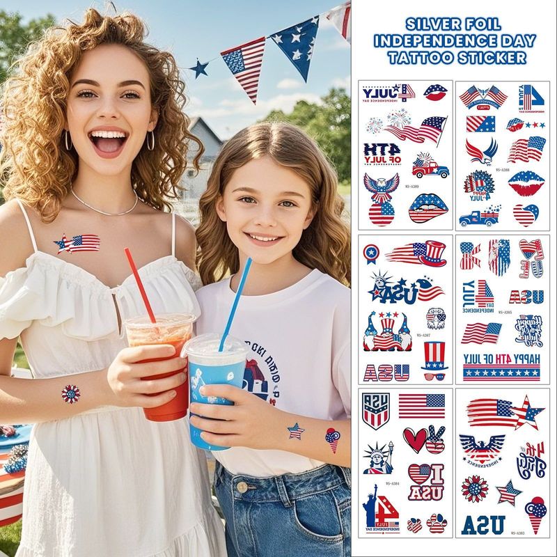 New Hot Silver American Independence Day Tattoo Sticker Waterproof National Day Party Holiday Party Event Decorative Face StickerFashion