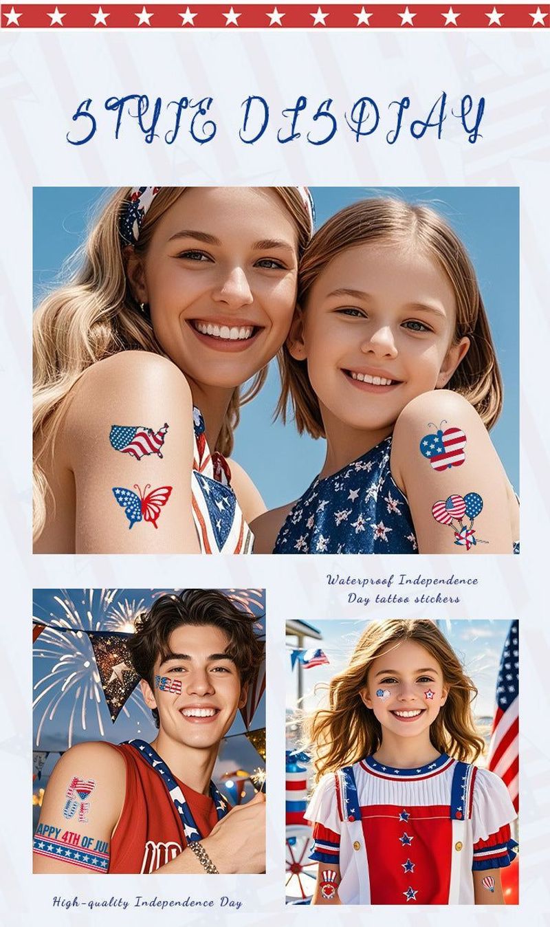 New Hot Silver American Independence Day Tattoo Sticker Waterproof National Day Party Holiday Party Event Decorative Face StickerFashion