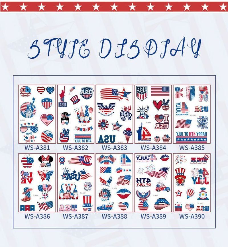 New Hot Silver American Independence Day Tattoo Sticker Waterproof National Day Party Holiday Party Event Decorative Face StickerFashion