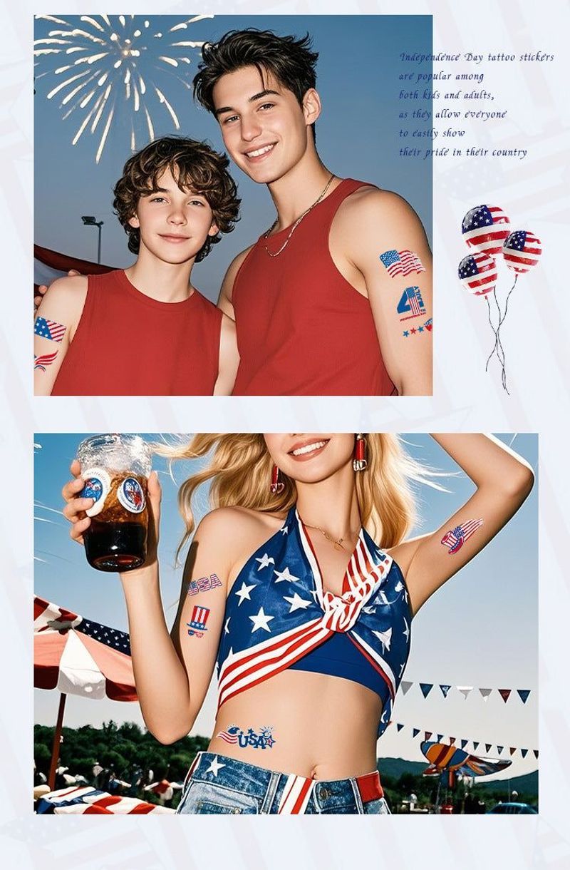 New Hot Silver American Independence Day Tattoo Sticker Waterproof National Day Party Holiday Party Event Decorative Face StickerFashion