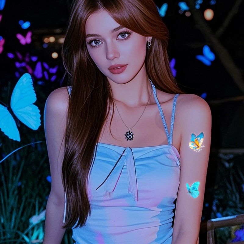 New Butterfly Fluorescent Tattoo Sticker Music Festival Bar Collarbone Flower Arm Waterproof Party Temporary Tattoo StickerNight light
