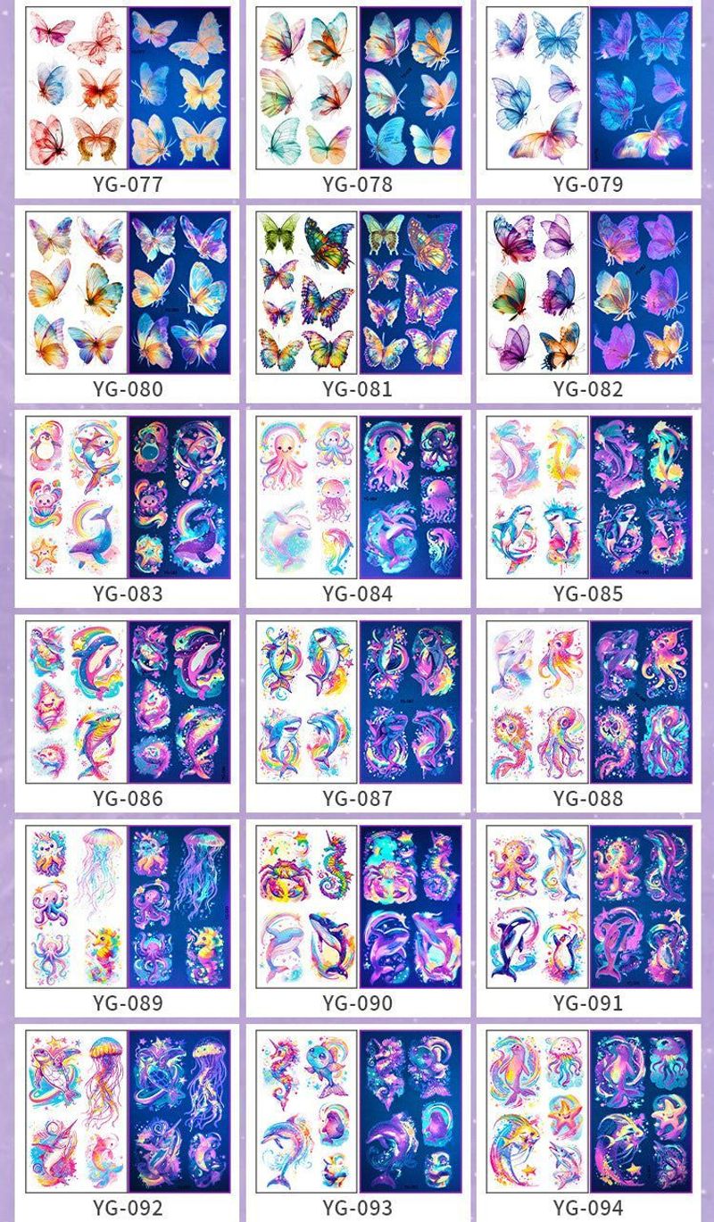 New Butterfly Fluorescent Tattoo Sticker Music Festival Bar Collarbone Flower Arm Waterproof Party Temporary Tattoo StickerNight light