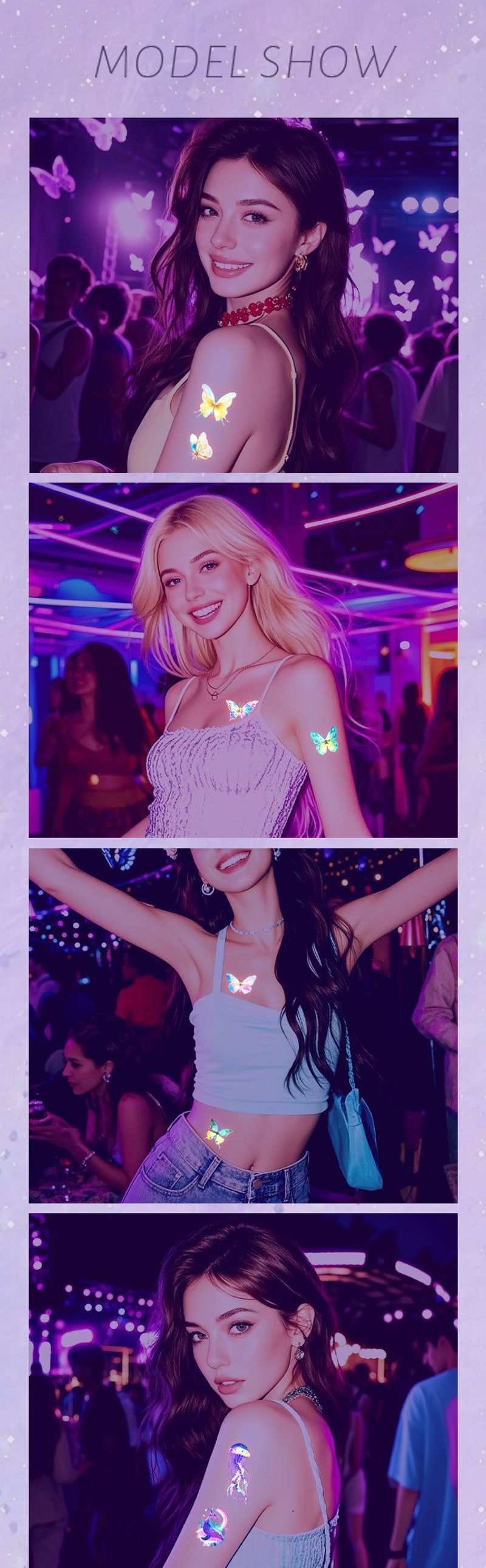 New Butterfly Fluorescent Tattoo Sticker Music Festival Bar Collarbone Flower Arm Waterproof Party Temporary Tattoo StickerNight light
