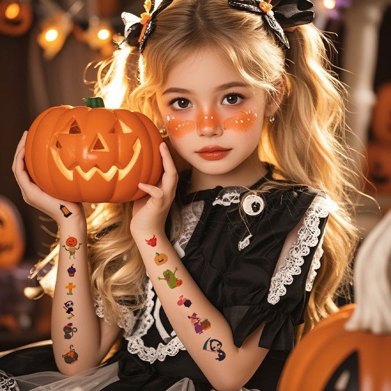 Children's Cartoon Halloween Tattoo Sticker Waterproof Funny Pumpkin Party Temporary Waterproof Tattoo Sticker