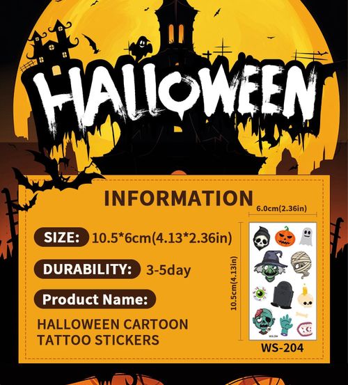 Children's Cartoon Halloween Tattoo Sticker Waterproof Funny Pumpkin Party Temporary Waterproof Tattoo Sticker