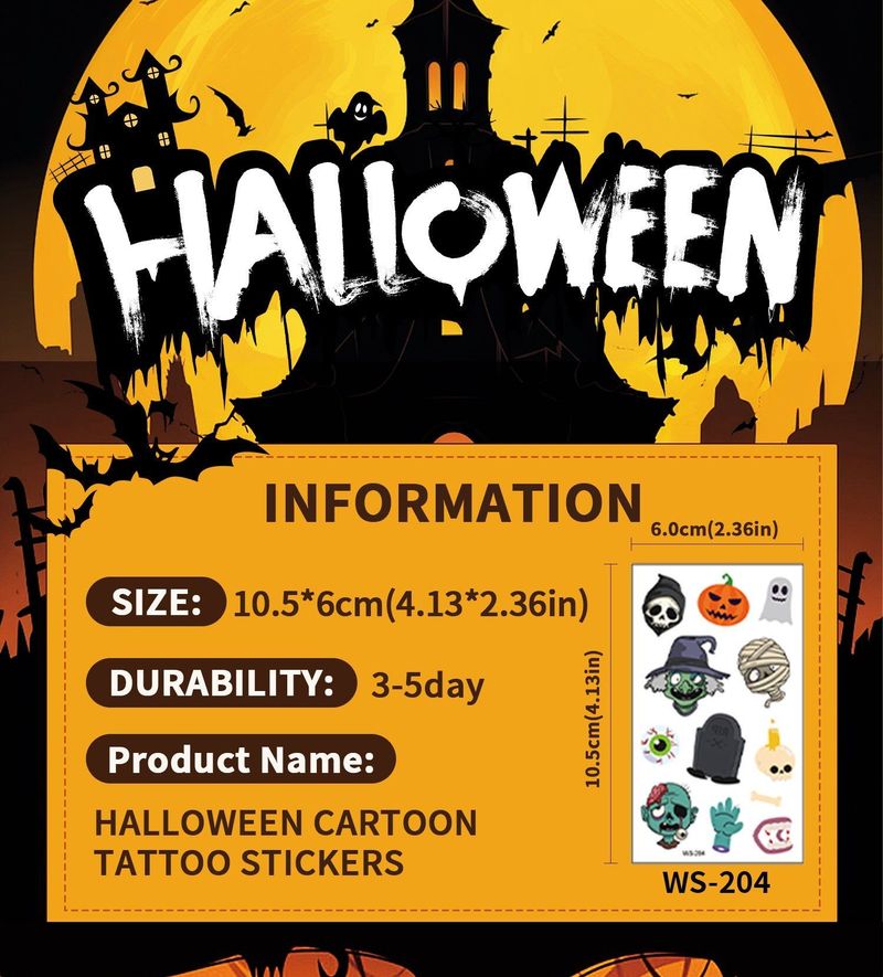 Children's Cartoon Halloween Tattoo Sticker Waterproof Funny Pumpkin Party Temporary Waterproof Tattoo Sticker
