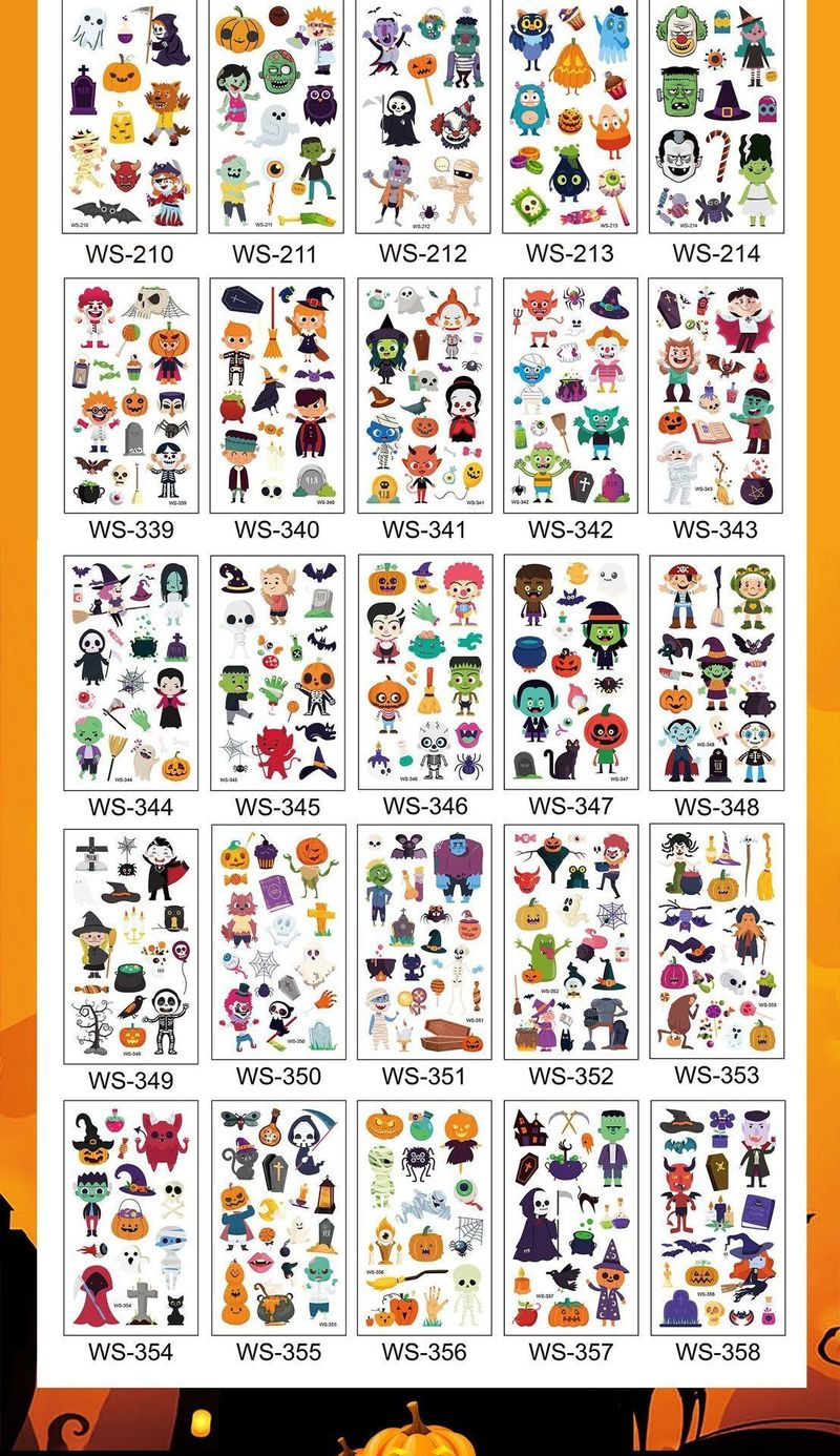 Children's Cartoon Halloween Tattoo Sticker Waterproof Funny Pumpkin Party Temporary Waterproof Tattoo Sticker