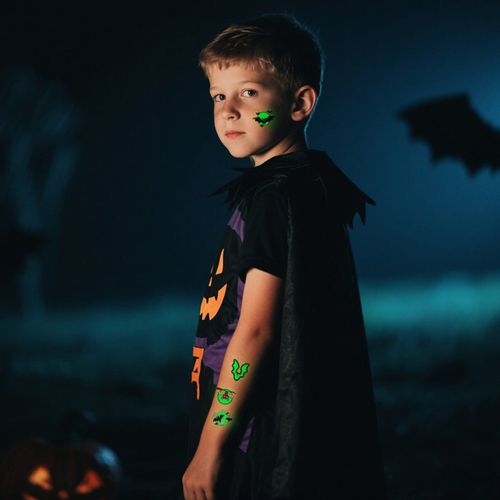 New Halloween Children Luminous Tattoo Sticker Cartoon Cross Border Bat Party Holiday Green 3D Luminous Sticker