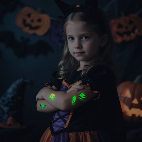 New Halloween Children Luminous Tattoo Sticker Cartoon Cross Border Bat Party Holiday Green 3D Luminous Sticker