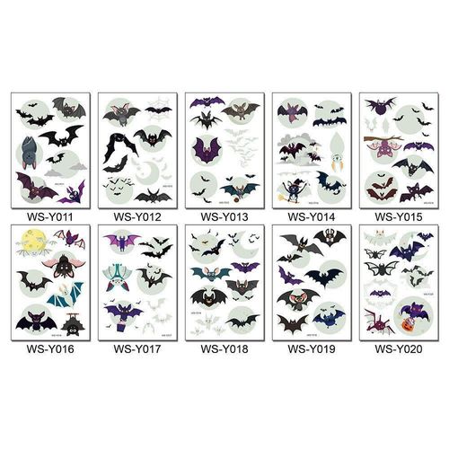 New Halloween Children Luminous Tattoo Sticker Cartoon Cross Border Bat Party Holiday Green 3D Luminous Sticker
