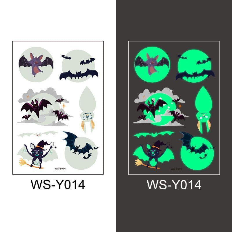 New Halloween Children Luminous Tattoo Sticker Cartoon Cross Border Bat Party Holiday Green 3D Luminous Sticker