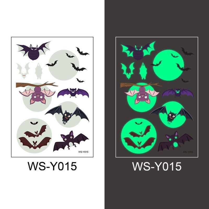 New Halloween Children Luminous Tattoo Sticker Cartoon Cross Border Bat Party Holiday Green 3D Luminous Sticker