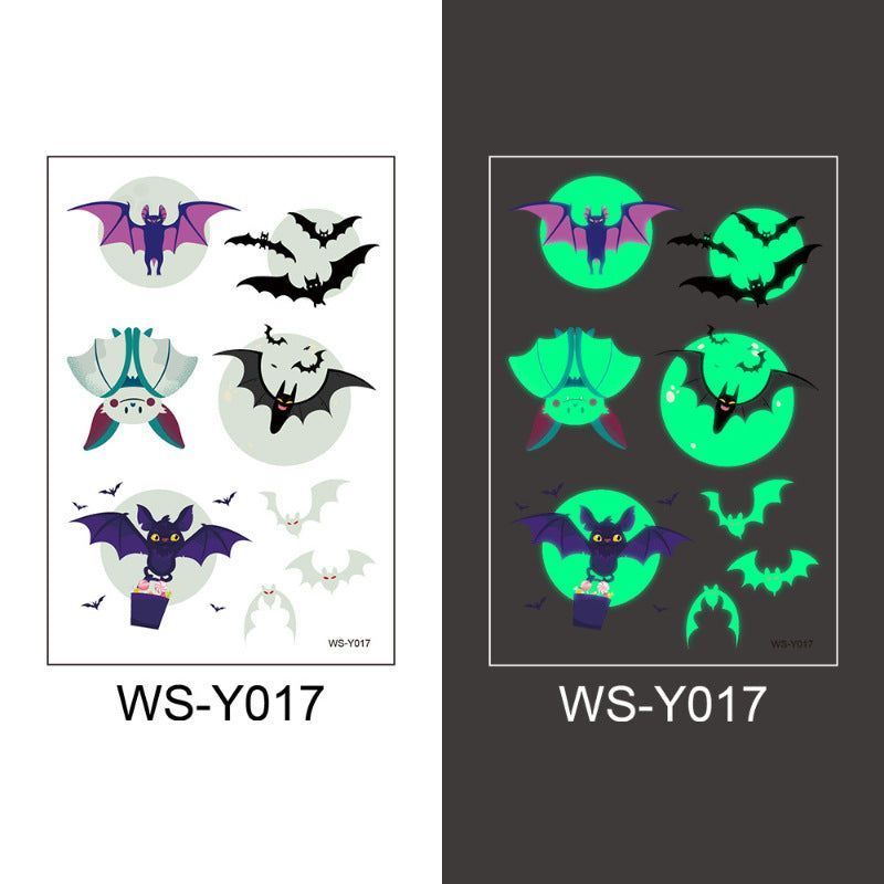 New Halloween Children Luminous Tattoo Sticker Cartoon Cross Border Bat Party Holiday Green 3D Luminous Sticker
