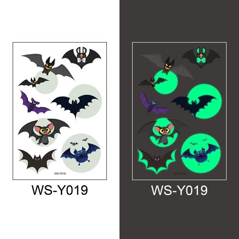 New Halloween Children Luminous Tattoo Sticker Cartoon Cross Border Bat Party Holiday Green 3D Luminous Sticker