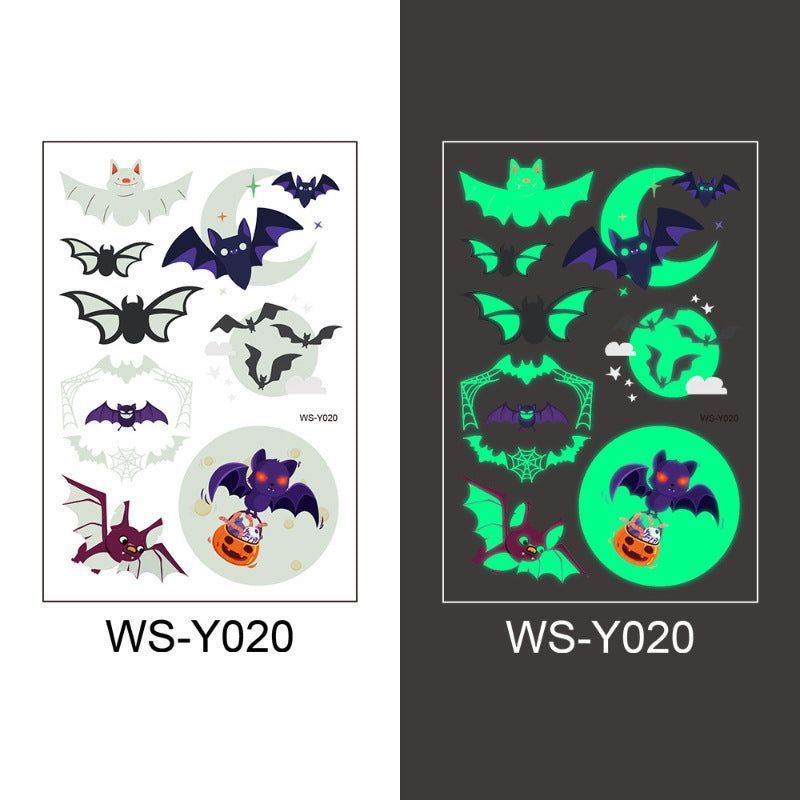 New Halloween Children Luminous Tattoo Sticker Cartoon Cross Border Bat Party Holiday Green 3D Luminous Sticker