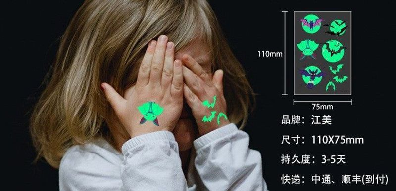 New Halloween Children Luminous Tattoo Sticker Cartoon Cross Border Bat Party Holiday Green 3D Luminous Sticker