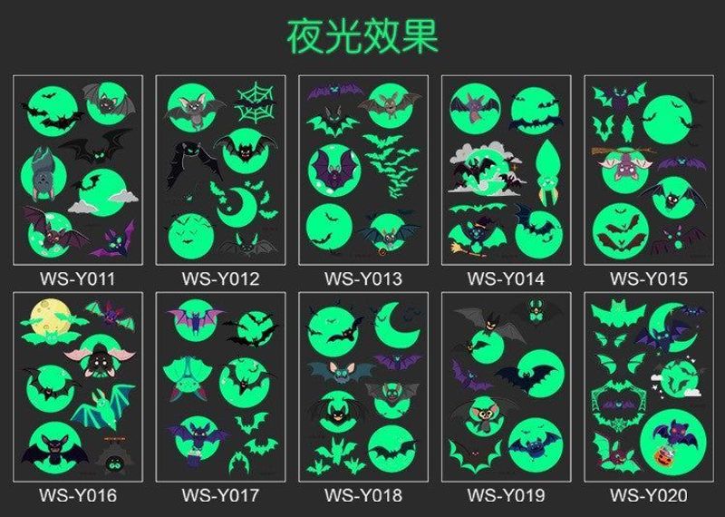 New Halloween Children Luminous Tattoo Sticker Cartoon Cross Border Bat Party Holiday Green 3D Luminous Sticker