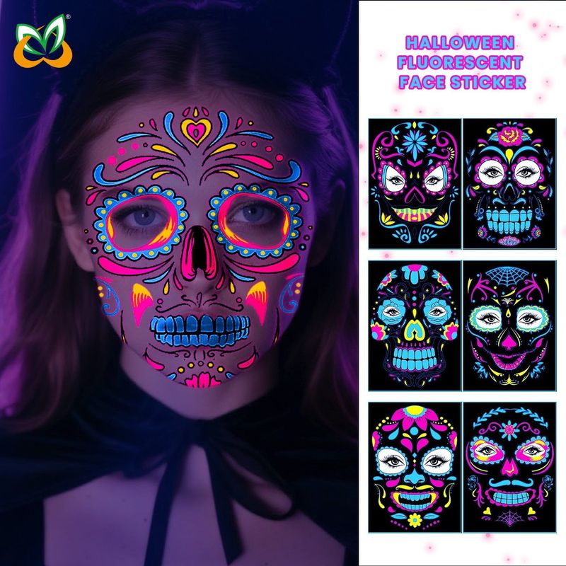 European And American Hot Selling Halloween Fluorescent Tattoo Stickers Face Stickers Masquerade Neon Face Decorative Tattoo Stickers Night light