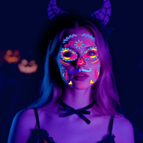 European And American Hot Selling Halloween Fluorescent Tattoo Stickers Face Stickers Masquerade Neon Face Decorative Tattoo Stickers Night light